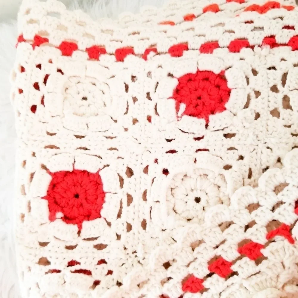 New Afghan 3D flowers cream and orange